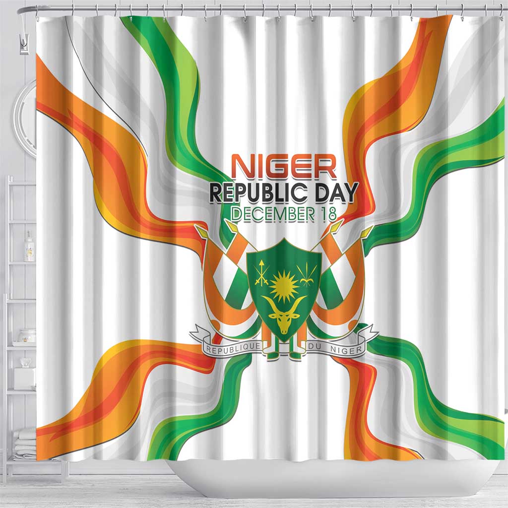 Jamhuriyar Nijar Republic Day Shower Curtain Coat Of Arms With Flag - African Pride