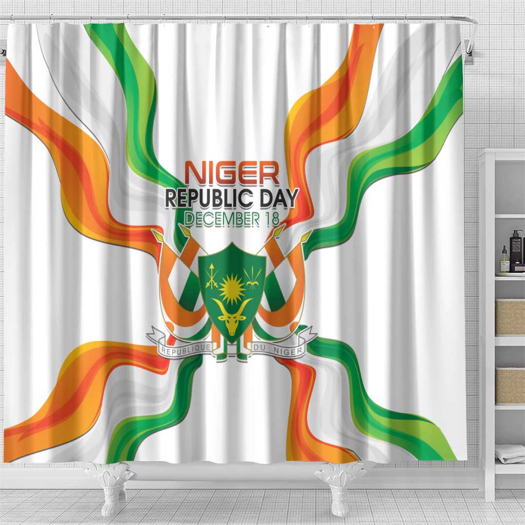 Jamhuriyar Nijar Republic Day Shower Curtain Coat Of Arms With Flag - African Pride
