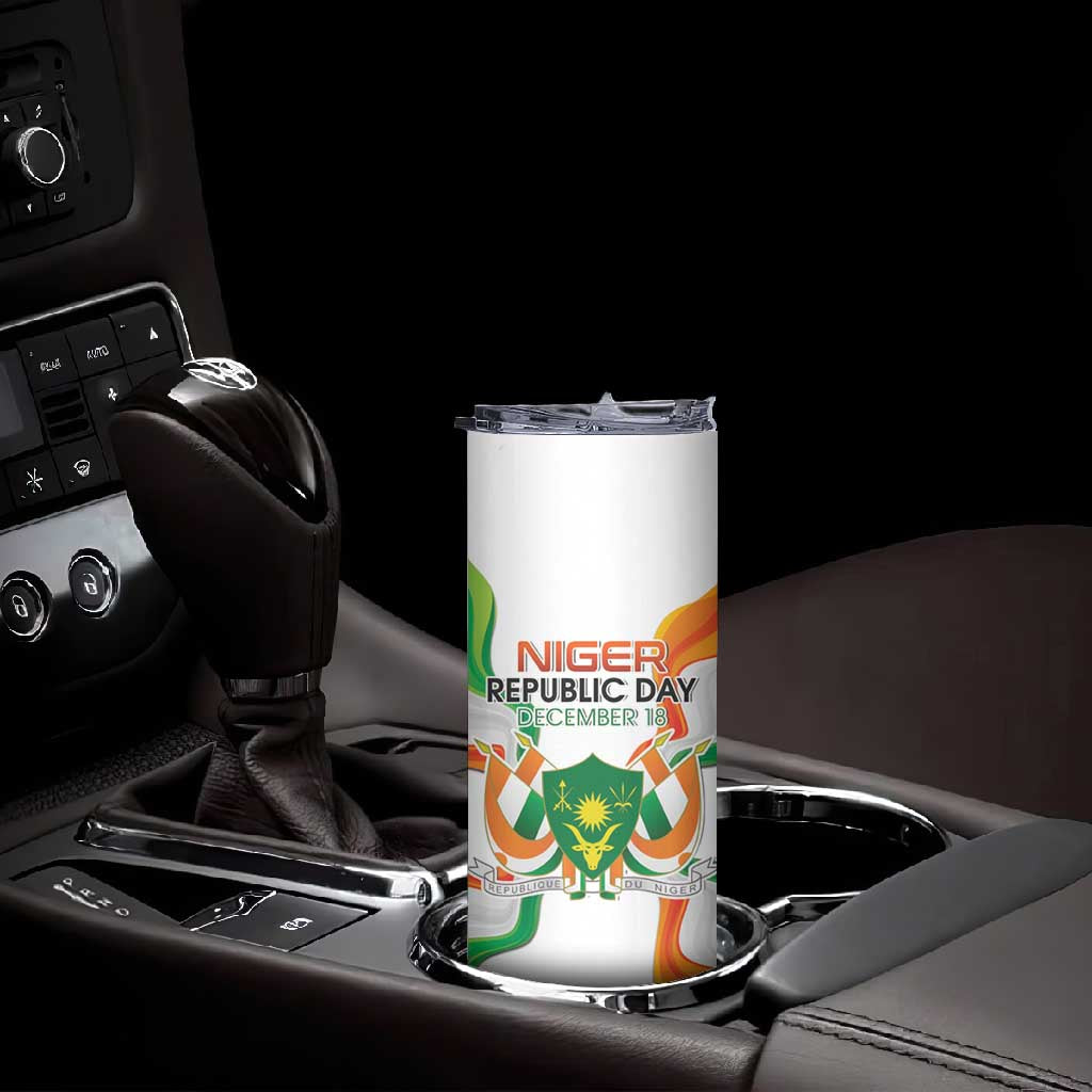 Personalized Jamhuriyar Nijar Republic Day Skinny Tumbler Coat Of Arms With Flag - African Pride
