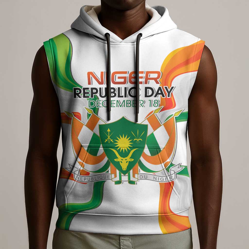 Personalized Jamhuriyar Nijar Republic Day Sleeveless Hoodie Coat Of Arms With Flag - African Pride