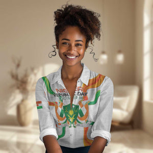 Personalized Jamhuriyar Nijar Republic Day Women Casual Shirt Coat Of Arms With Flag - African Pride