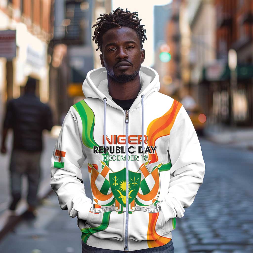 Personalized Jamhuriyar Nijar Republic Day Zip Hoodie Coat Of Arms With Flag - African Pride
