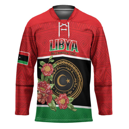 Personalized Libya Independence Day Hockey Jersey Pomegranate Blossom With Libyan Seal