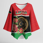 Personalized Libya Independence Day Kimono Sleeve Blouse Pomegranate Blossom With Libyan Seal