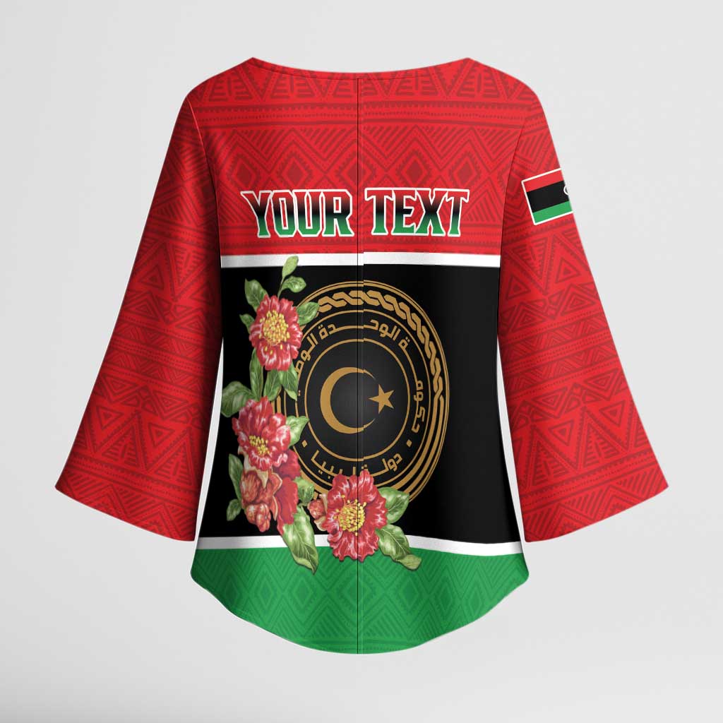 Personalized Libya Independence Day Kimono Sleeve Blouse Pomegranate Blossom With Libyan Seal