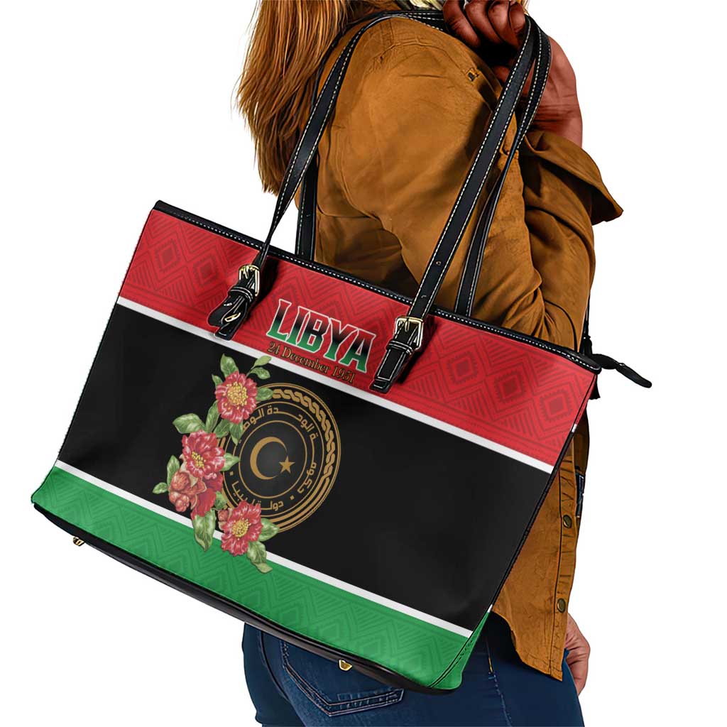 Happy Libya Leather Tote Bag Independence Day - African Pride