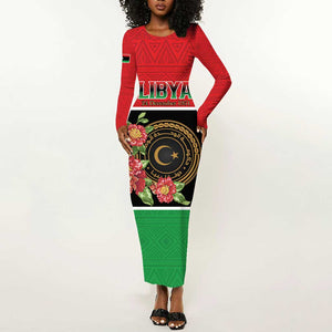 Personalized Happy Libya Long Sleeve Bodycon Dress Independence Day - African Pride