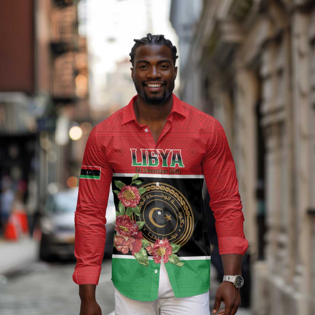 Personalized Happy Libya Long Sleeve Button Shirt Independence Day - African Pride