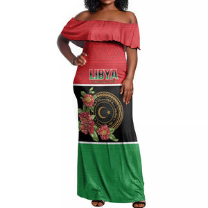 Personalized Happy Libya Off Shoulder Maxi Dress Independence Day - African Pride
