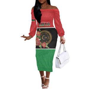 Personalized Happy Libya Off The Shoulder Long Sleeve Dress Independence Day - African Pride