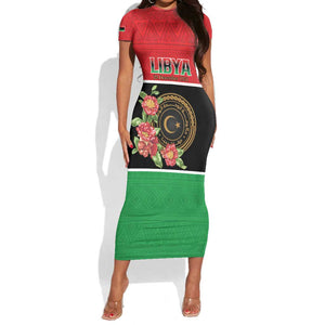 Personalized Happy Libya Short Sleeve Bodycon Dress Independence Day - African Pride