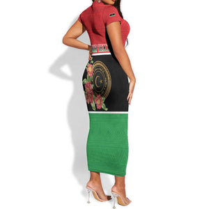 Personalized Happy Libya Short Sleeve Bodycon Dress Independence Day - African Pride