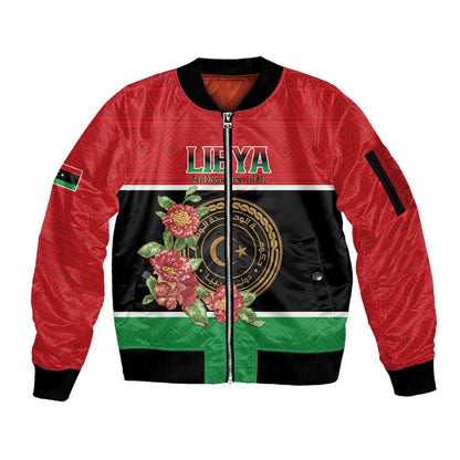 Personalized Happy Libya Sleeve Zip Bomber Jacket Independence Day - African Pride