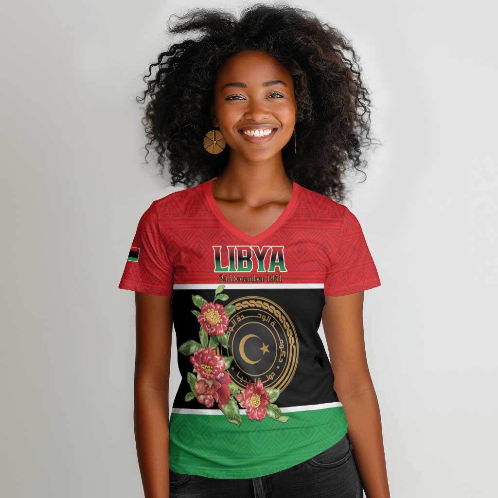 Personalized Happy Libya Women V-Neck T-Shirt Independence Day - African Pride