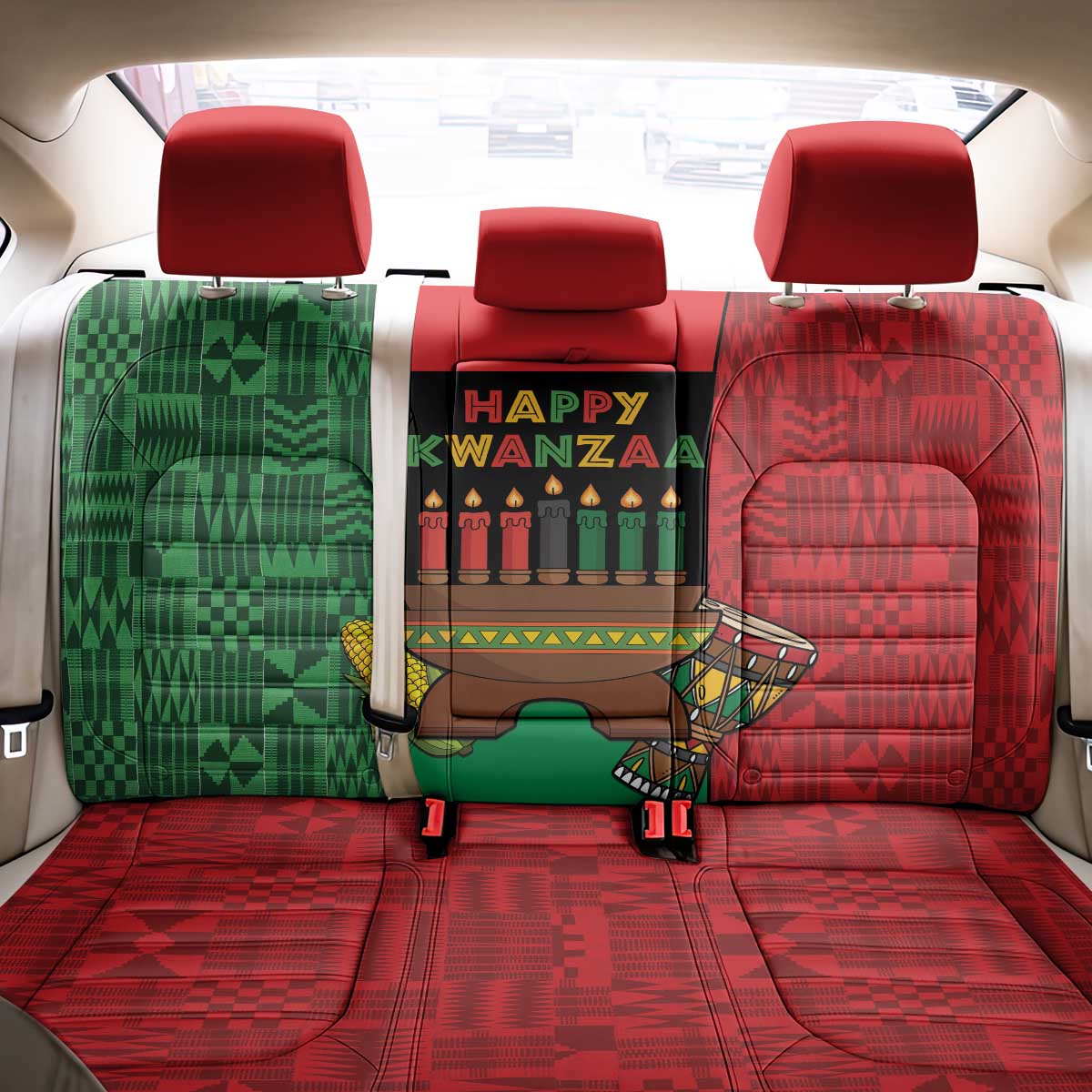 Happy Kwanzaa Holidays Back Car Seat Cover Kente Pattern - African Pride