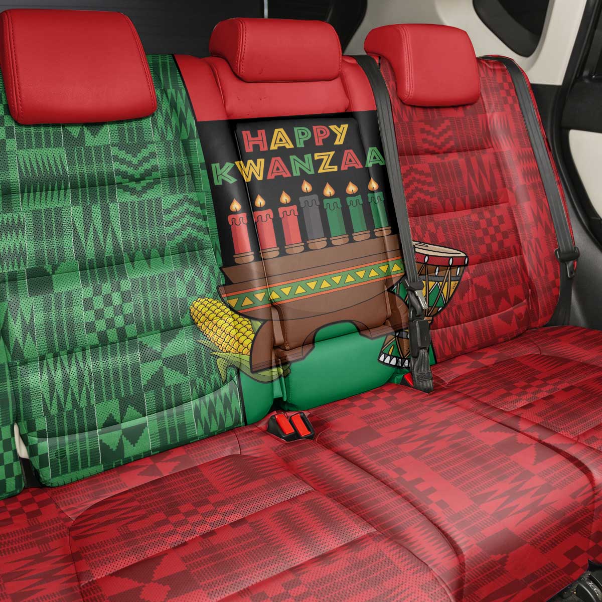 Happy Kwanzaa Holidays Back Car Seat Cover Kente Pattern - African Pride