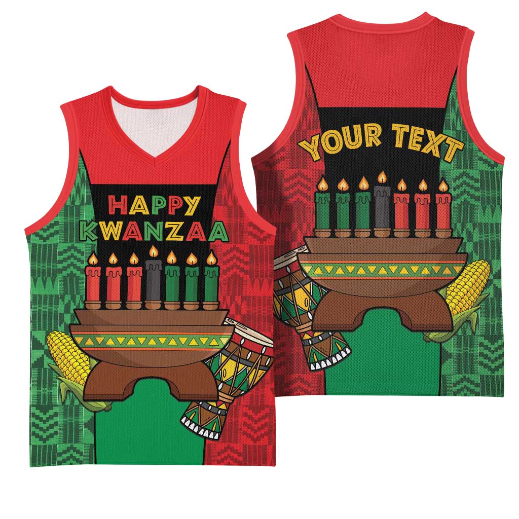 Personalized Happy Kwanzaa Holidays Basketball Jersey Kente Pattern - African Pride
