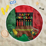 Happy Kwanzaa Holidays Beach Blanket Kente Pattern - African Pride