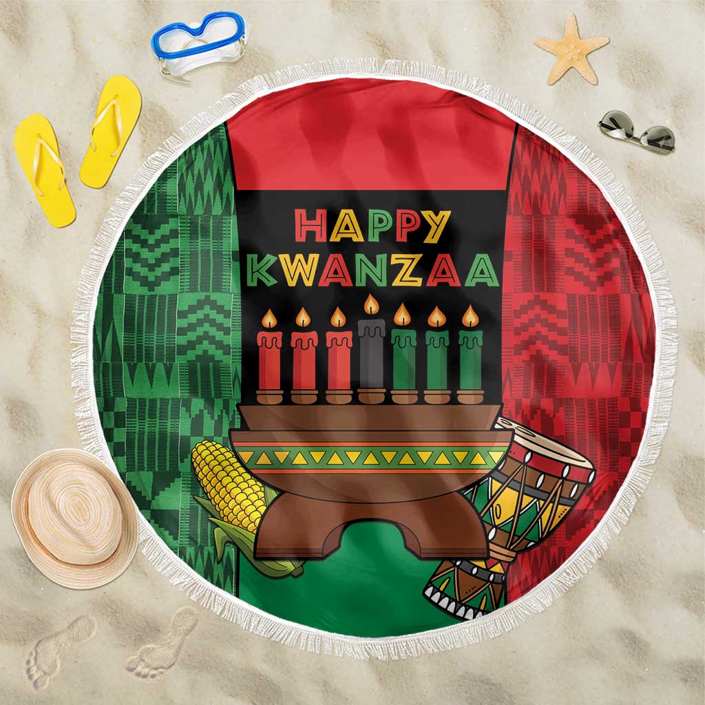 Happy Kwanzaa Holidays Beach Blanket Kente Pattern - African Pride