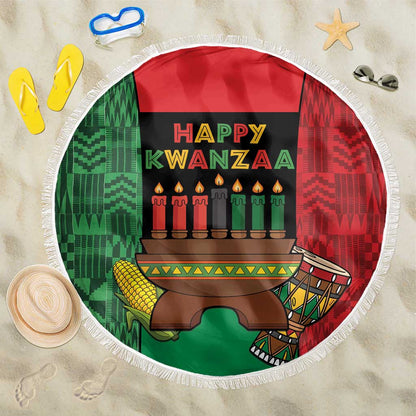 Happy Kwanzaa Holidays Beach Blanket Kente Pattern - African Pride