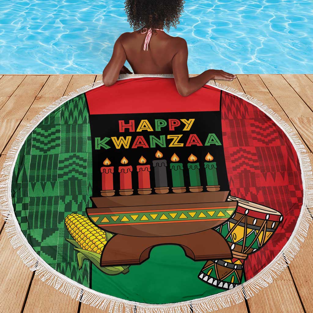Happy Kwanzaa Holidays Beach Blanket Kente Pattern - African Pride