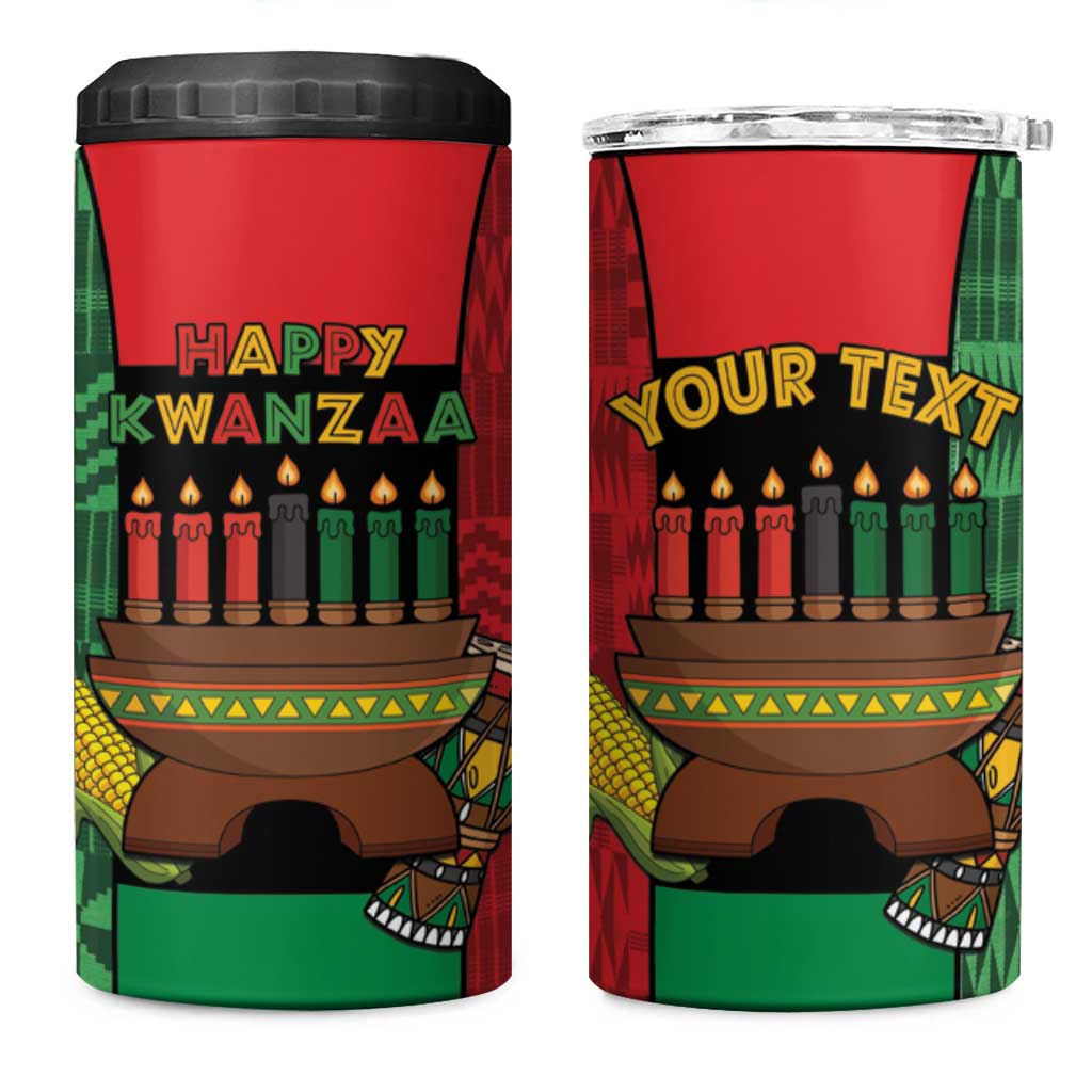 Personalized Happy Kwanzaa Holidays 4 in 1 Can Cooler Tumbler Kente Pattern - African Pride