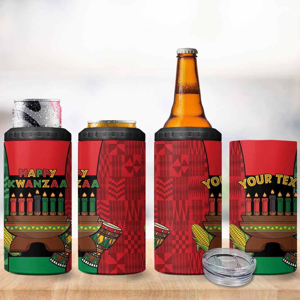 Personalized Happy Kwanzaa Holidays 4 in 1 Can Cooler Tumbler Kente Pattern - African Pride