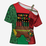 Personalized Happy Kwanzaa Cross Shoulder Shirt Kinara With Kente Pattern