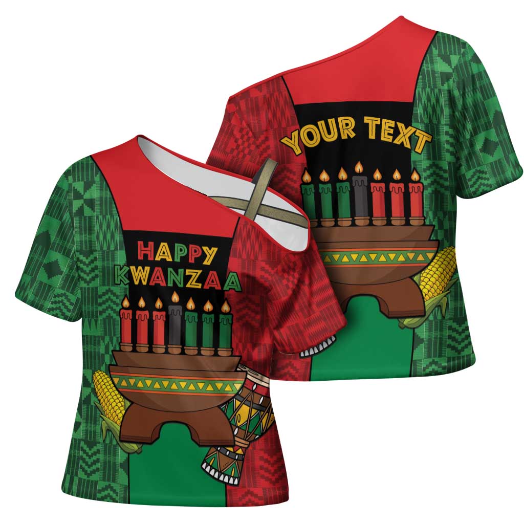 Personalized Happy Kwanzaa Cross Shoulder Shirt Kinara With Kente Pattern