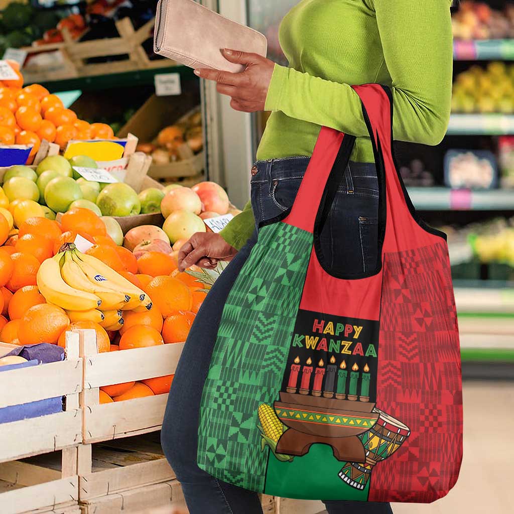 Happy Kwanzaa Holidays Grocery Bag Kente Pattern - African Pride