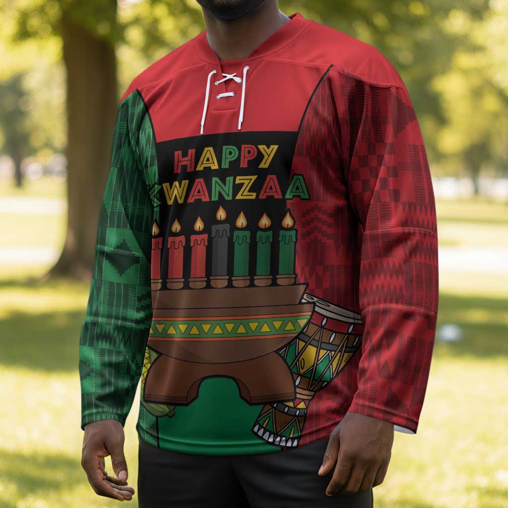 Personalized Happy Kwanzaa Hockey Jersey Kinara With Kente Pattern