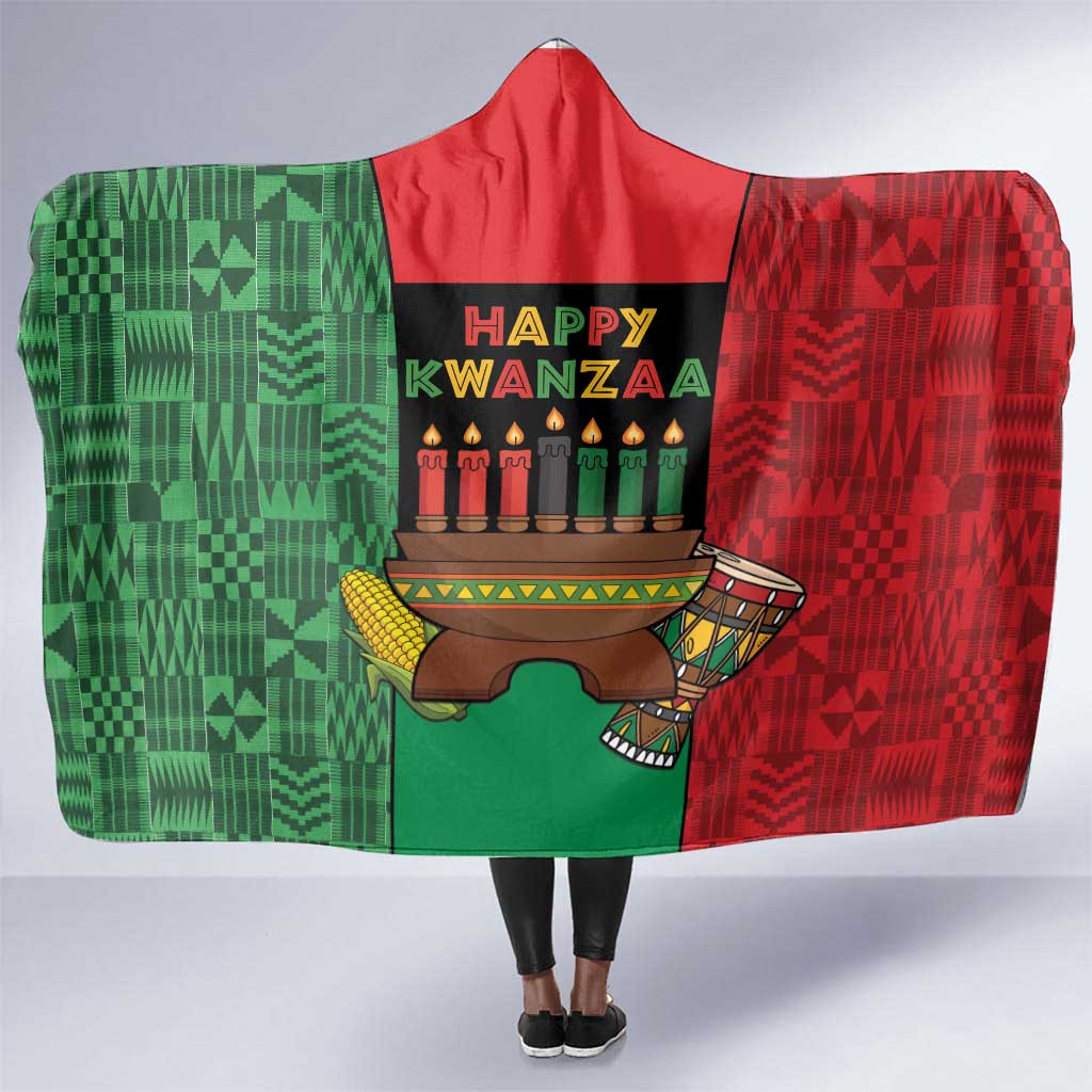 Happy Kwanzaa Holidays Hooded Blanket Kente Pattern - African Pride