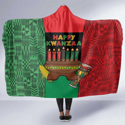 Happy Kwanzaa Holidays Hooded Blanket Kente Pattern - African Pride