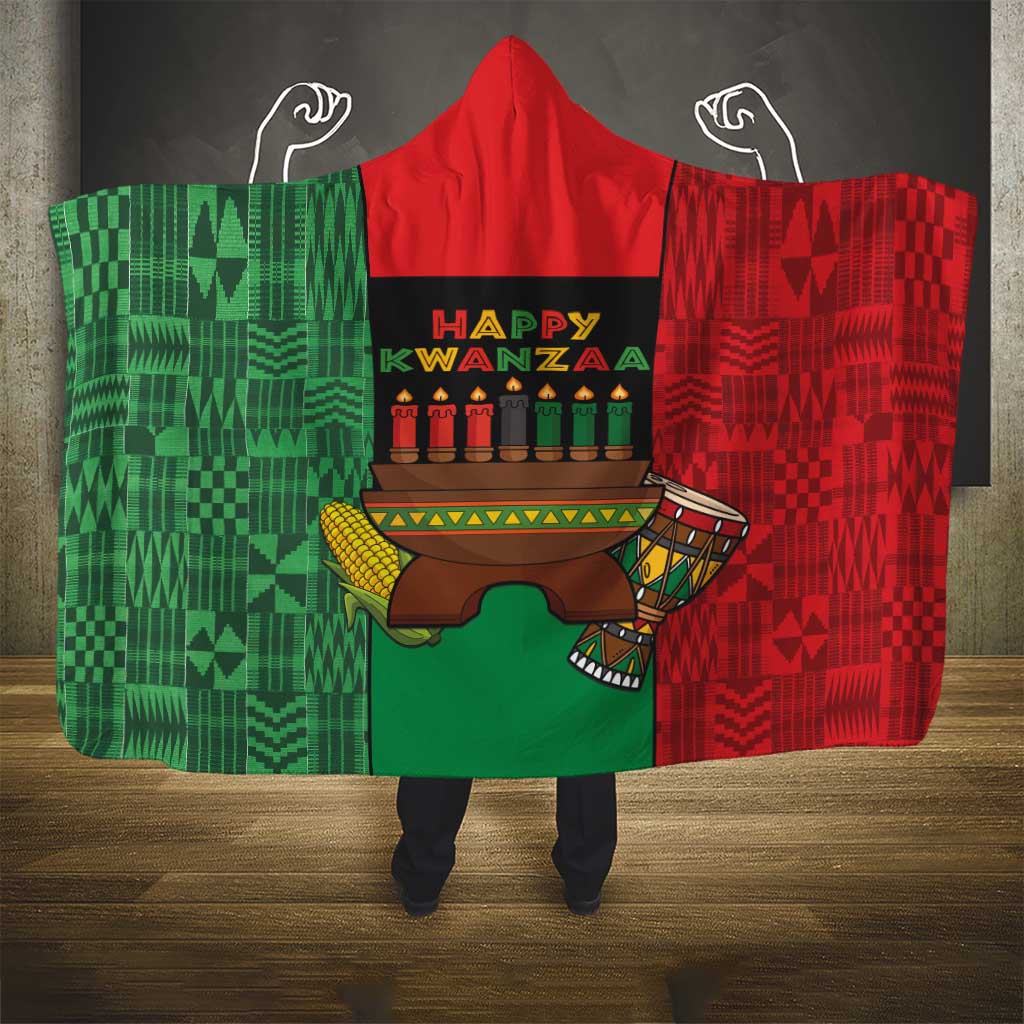 Happy Kwanzaa Holidays Hooded Blanket Kente Pattern - African Pride