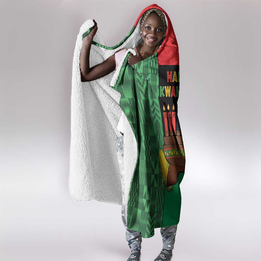 Happy Kwanzaa Holidays Hooded Blanket Kente Pattern - African Pride