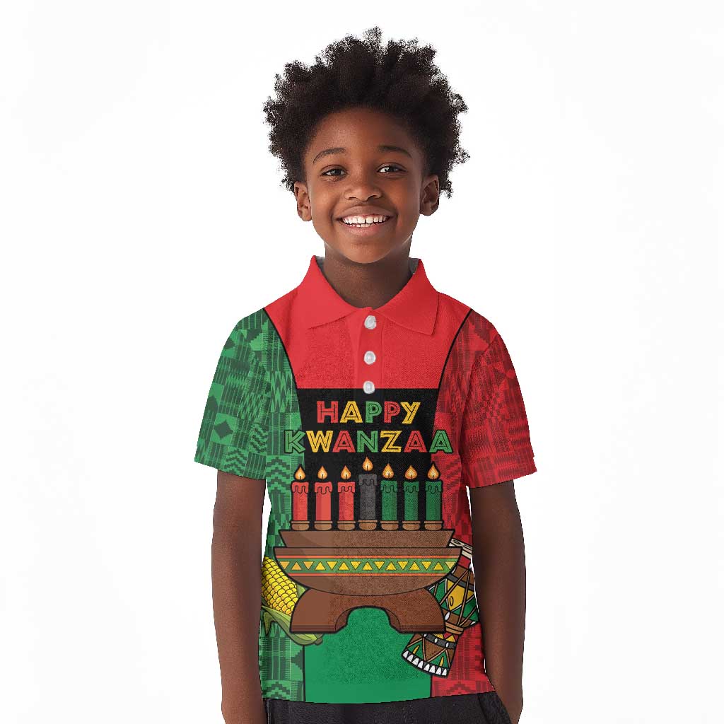 Personalized Happy Kwanzaa Holidays Kid Polo Shirt Kente Pattern - African Pride