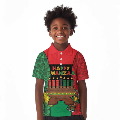 Personalized Happy Kwanzaa Holidays Kid Polo Shirt Kente Pattern - African Pride