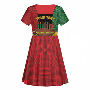 Personalized Happy Kwanzaa Holidays Kid Short Sleeve Dress Kente Pattern - African Pride