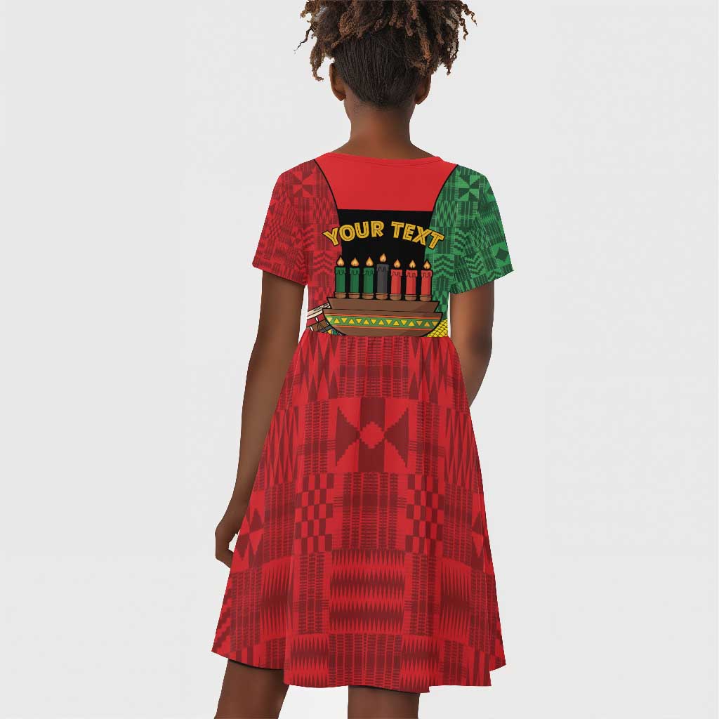 Personalized Happy Kwanzaa Holidays Kid Short Sleeve Dress Kente Pattern - African Pride