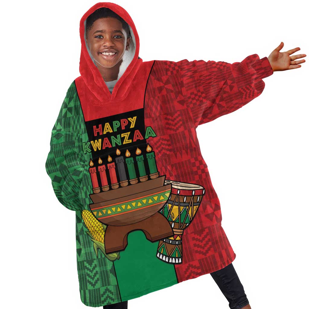 Personalized Happy Kwanzaa Holidays Kid Wearable Blanket Hoodie Kente Pattern - African Pride