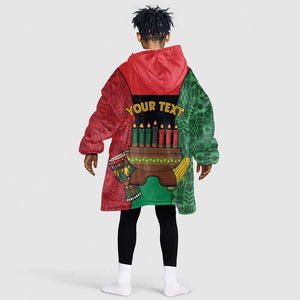 Personalized Happy Kwanzaa Holidays Kid Wearable Blanket Hoodie Kente Pattern - African Pride