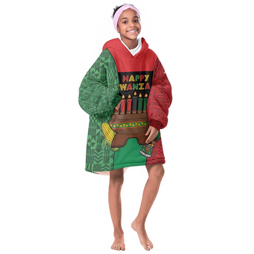 Personalized Happy Kwanzaa Holidays Kid Wearable Blanket Hoodie Kente Pattern - African Pride