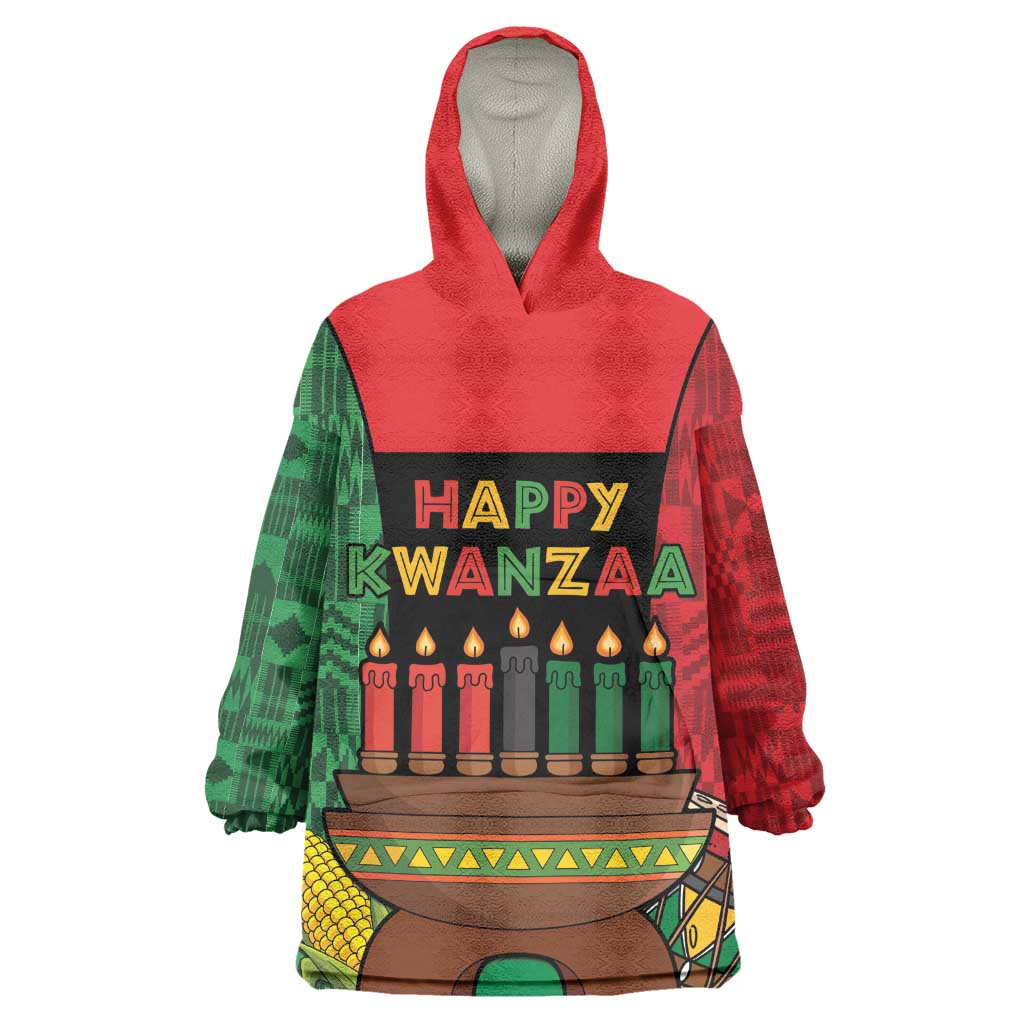 Personalized Happy Kwanzaa Holidays Kid Wearable Blanket Hoodie Kente Pattern - African Pride