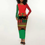Personalized Happy Kwanzaa Holidays Long Sleeve Bodycon Dress Kente Pattern - African Pride