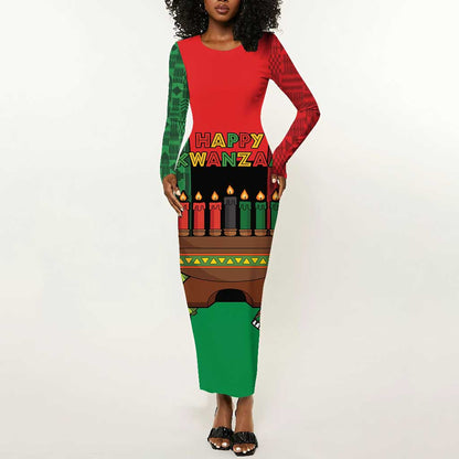 Personalized Happy Kwanzaa Holidays Long Sleeve Bodycon Dress Kente Pattern - African Pride