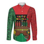 Personalized Happy Kwanzaa Holidays Long Sleeve Button Shirt Kente Pattern - African Pride