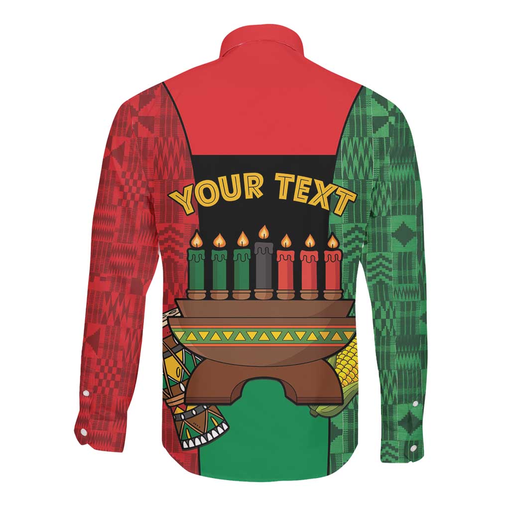 Personalized Happy Kwanzaa Holidays Long Sleeve Button Shirt Kente Pattern - African Pride