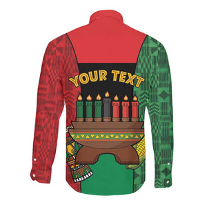 Personalized Happy Kwanzaa Holidays Long Sleeve Button Shirt Kente Pattern - African Pride