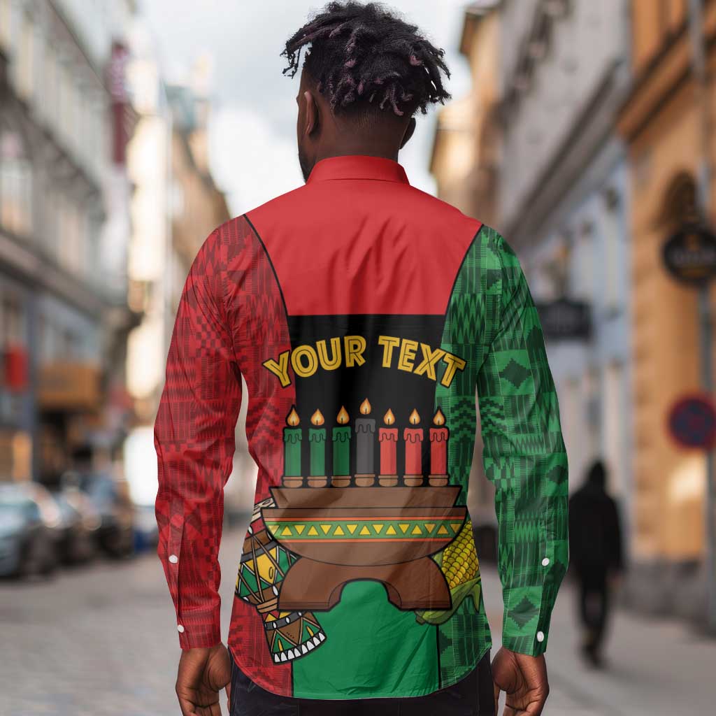 Personalized Happy Kwanzaa Holidays Long Sleeve Button Shirt Kente Pattern - African Pride