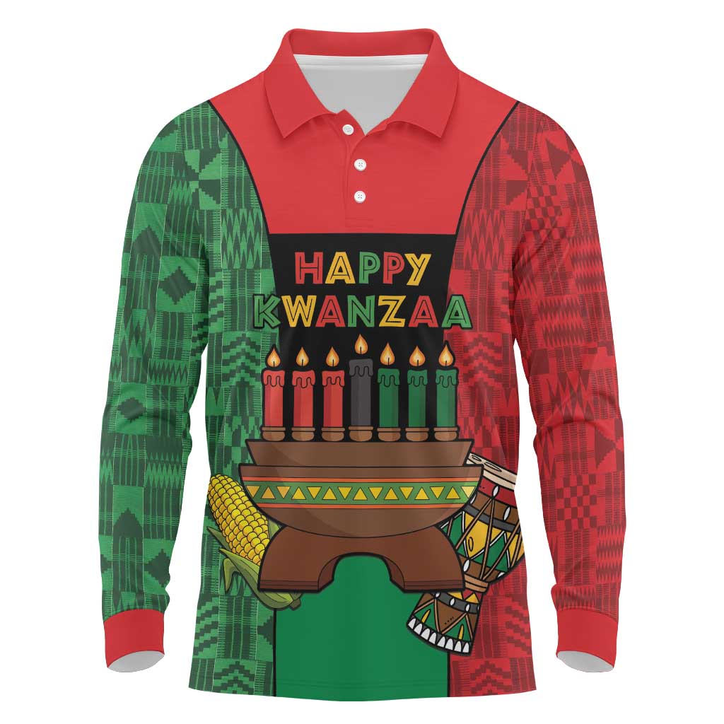 Personalized Happy Kwanzaa Holidays Long Sleeve Polo Shirt Kente Pattern - African Pride